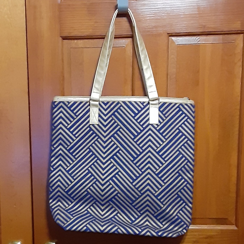 Kirkland's Metallic Gold & Blue Geometric Pattern Tote Bag